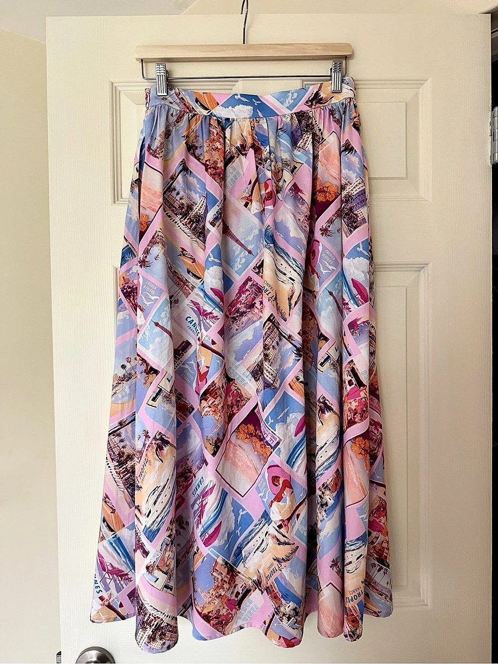 L'AGENCE Seina Poplin Midi Skirt Pink & Blue Size 4 - Picture 6 of 6